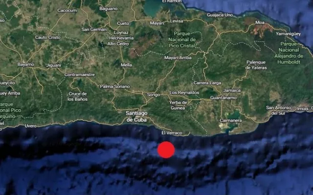 Mapa ilustrativo que muestra la ubicación del epicentro del sismo registrado cerca de Santiago de Cuba.