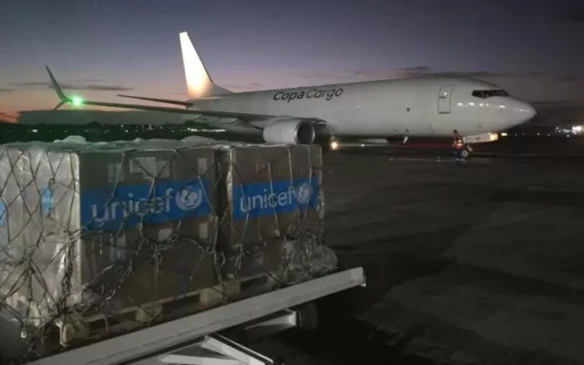 Cargamento de suplementos prenatales donado por Unicef y Corea del Sur para mujeres embarazadas en Cuba.