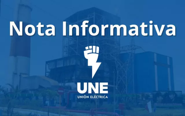 Logo y comunicado informativo de la Unión Eléctrica de Cuba sobre la interrupción de sus servicios digitales.