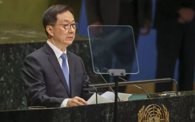 El vicepresidente de China, Han Zheng, durante su intervención en la Asamblea General de la ONU el 26 de septiembre de 2026.