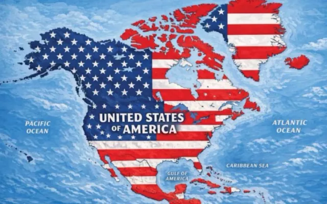 Mapa de América alterado con los colores de la bandera de Estados Unidos publicado por Donald Trump.