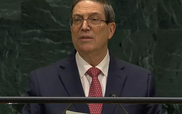 El canciller cubano Bruno Rodríguez durante su discurso en la Asamblea General de la ONU el 27 de septiembre de 2026.