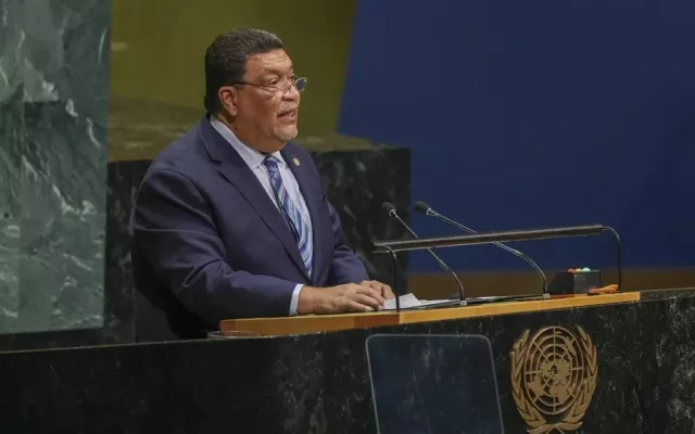 El cocanciller de Nicaragua, Valdrack Jaentschke, durante su intervención en la Asamblea General de la ONU.