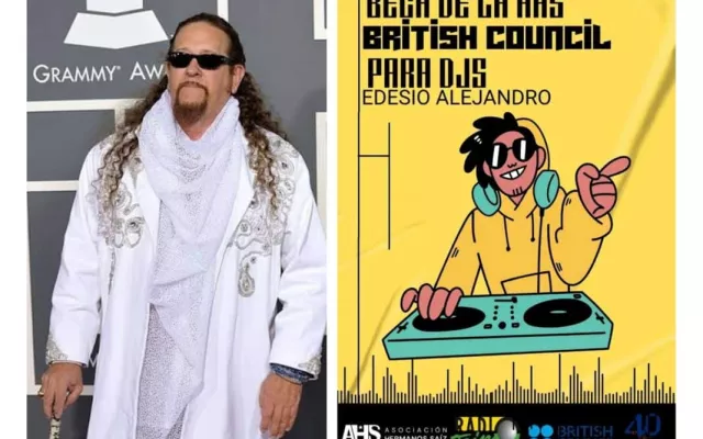 Cartel informativo sobre la convocatoria de la beca Edesio Alejandro para DJs jóvenes en Cuba.