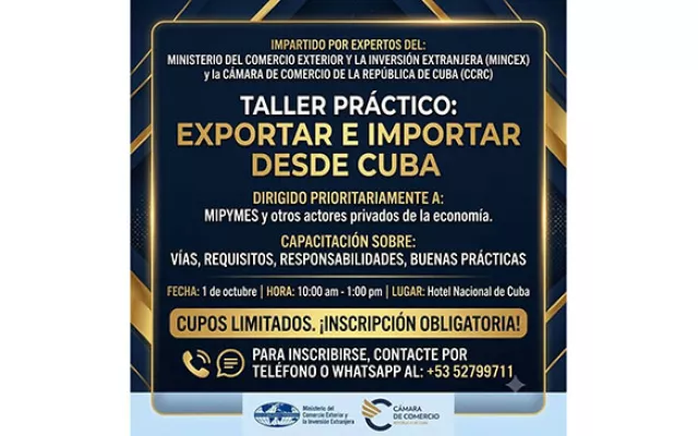 Logotipo y elementos gráficos relacionados con el comercio exterior en Cuba.