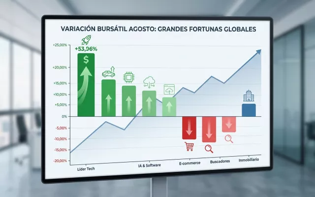 Gráfico representativo de la variación bursátil de las grandes fortunas globales durante el mes de agosto.